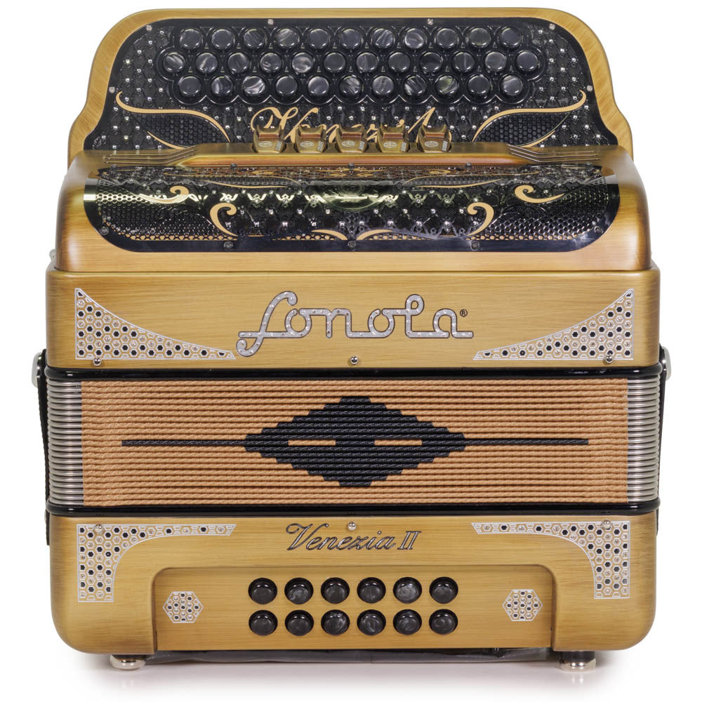 Sonola Venezia II Accordion 5 Switch FBE Matte Gold With Silver-accordion-Sonola-Hermes Music